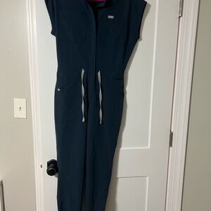 Figs Blue Sleeveless Jumpsuit with V-Neckline